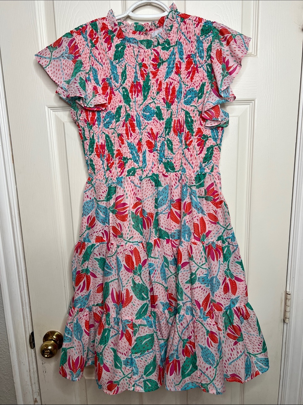 J.Marie Pink Floral Ruffle-Sleeve Dress